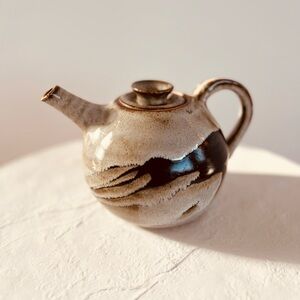VINTAGE HANDMADE SIGNED STUDIO POTTERY‎ TEAPOT GORGEOUS BROWN/GREY GLAZE EUC